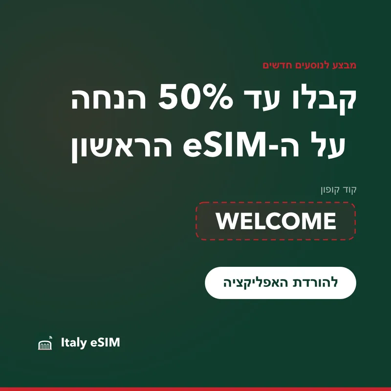 קוד קופון Italy eSIM — WELCOME, 15% הנחה