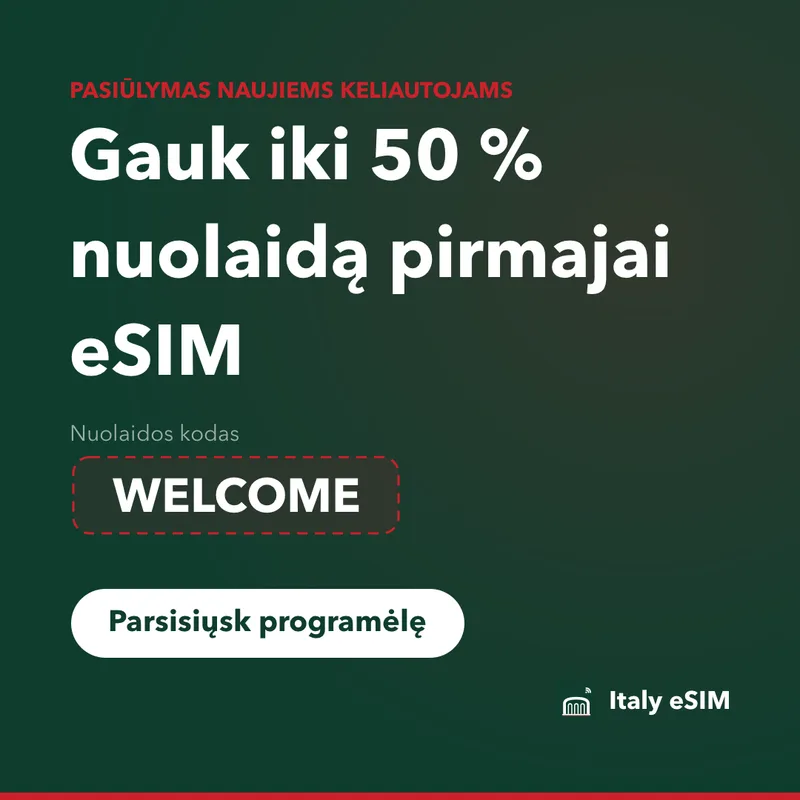 Italy eSIM Nuolaidos Kodas WELCOME — 15% Nuolaida