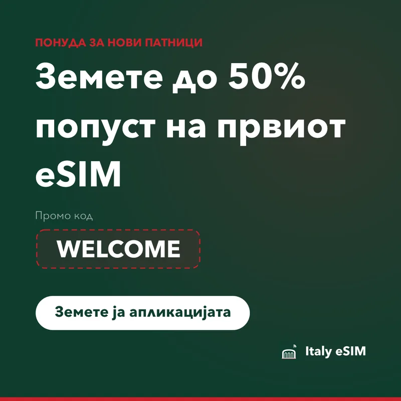 Italy eSIM промо код – WELCOME, 15% попуст