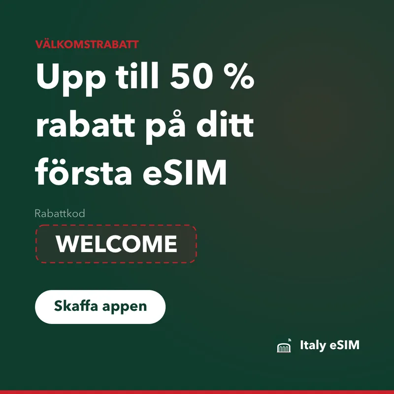 Italy eSIM rabattkod — WELCOME, 15 % rabatt