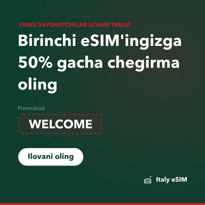 Italy eSIM promokodi — WELCOME, 15% chegirma