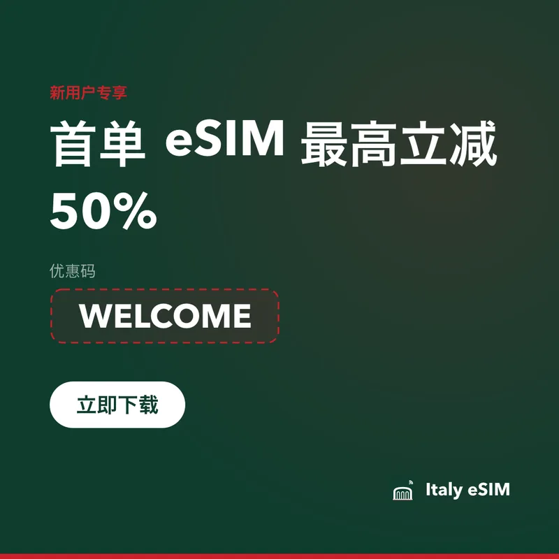 Italy eSIM 优惠码 WELCOME，立减 15%